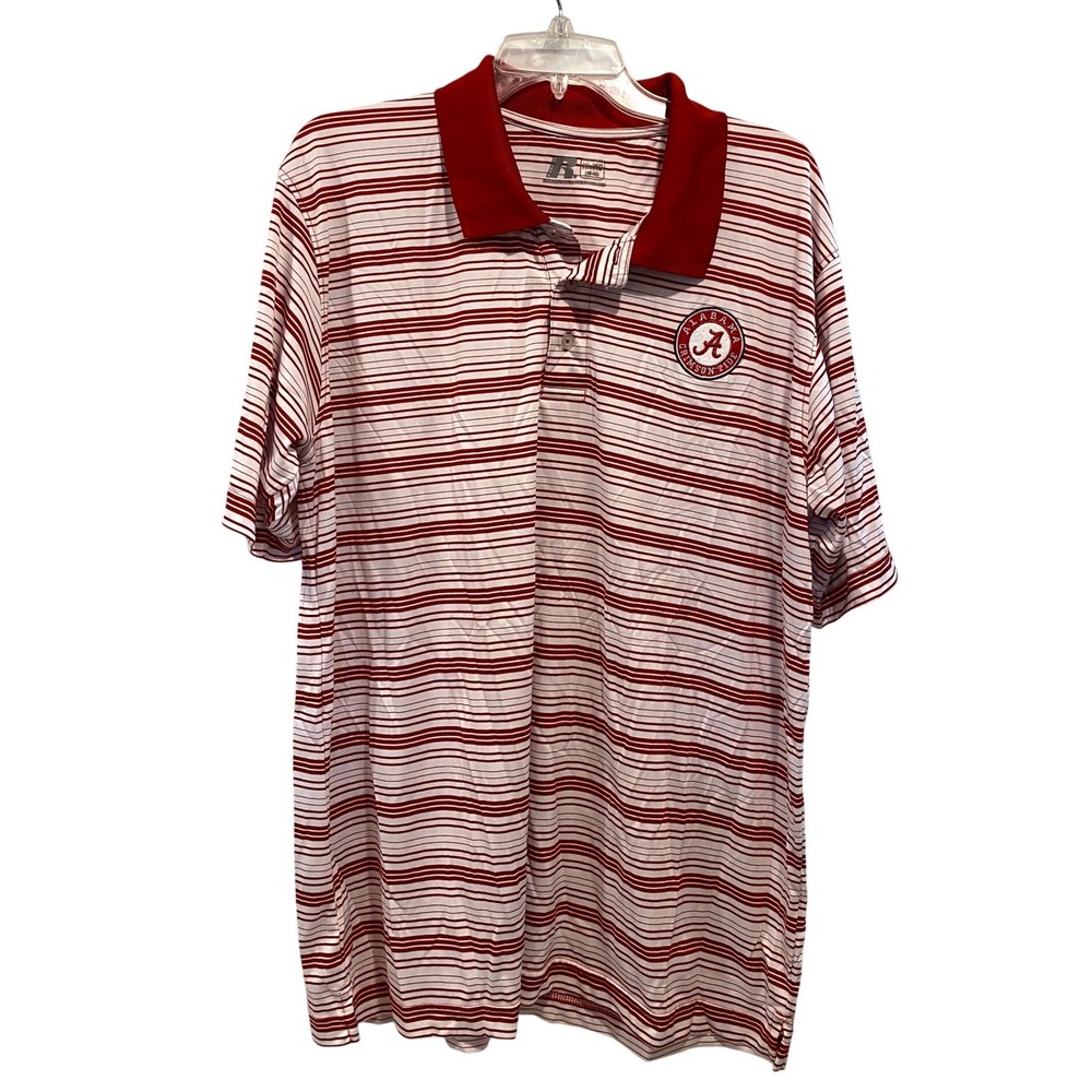 Alabama Crimson Tide Mens XL Polo Shirt Red White Striped Embroidered NCAA